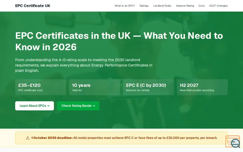 Screenshot of EPC Certificate UK