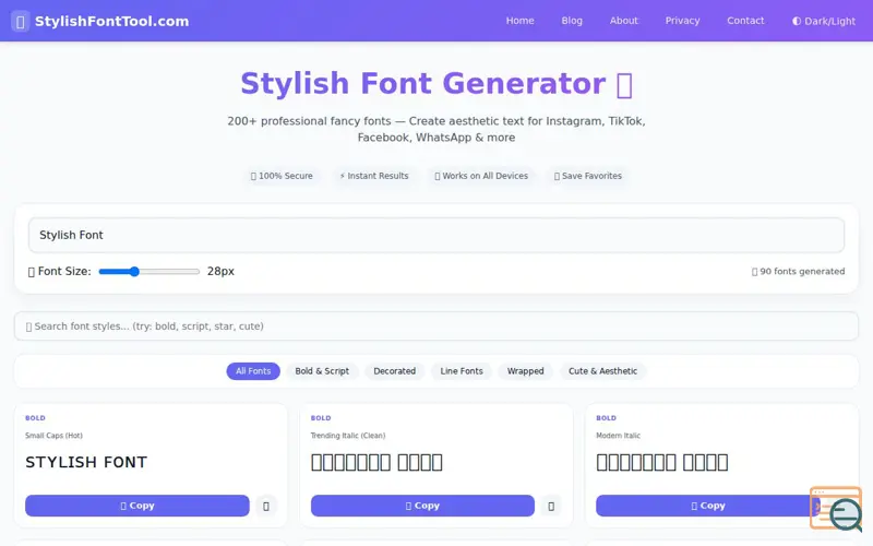 Screenshot of  stylish font tool