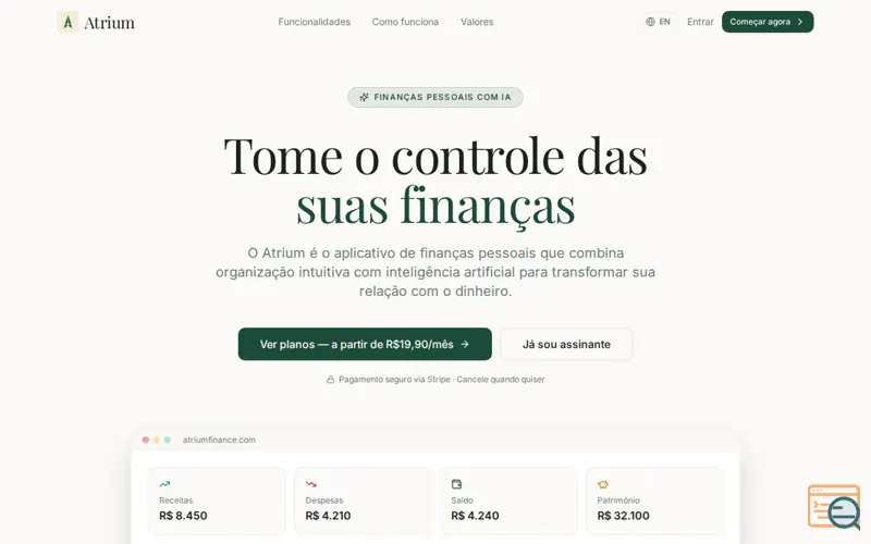 Screenshot of Atrium Finances