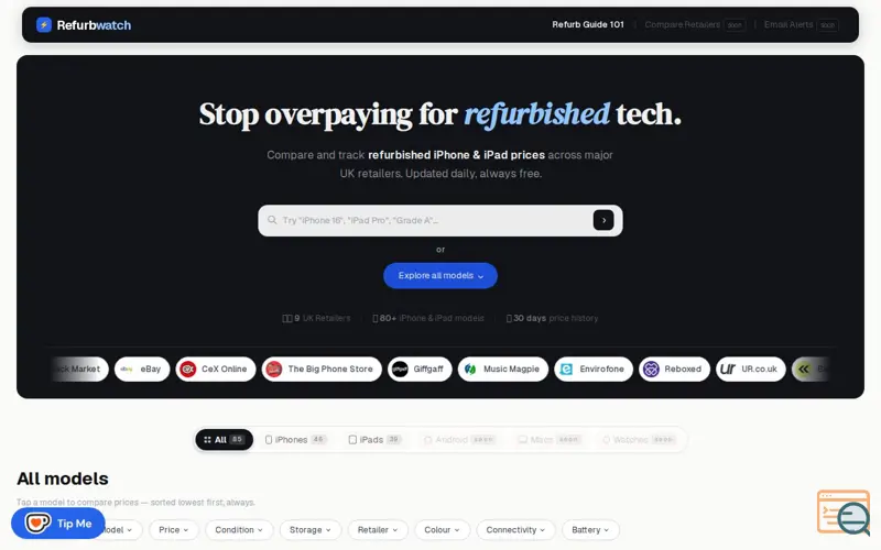 Screenshot of Refurbwatch