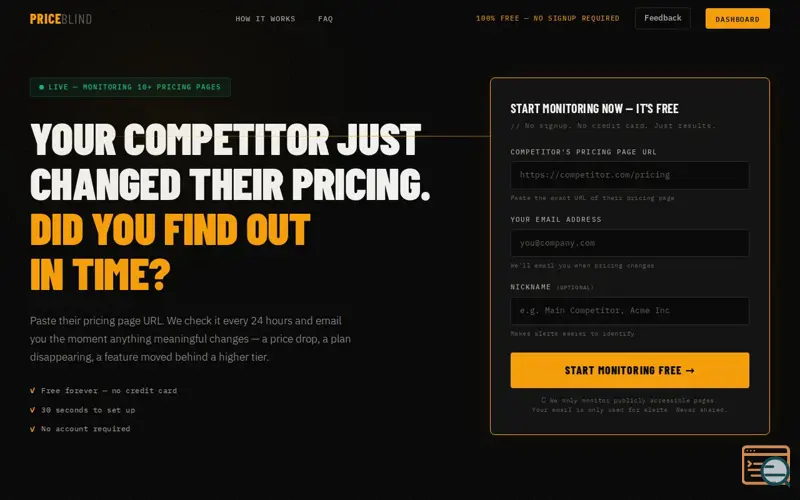 Screenshot of priceblind