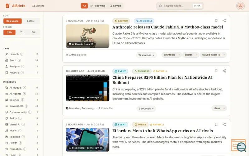 Screenshot of AI News Aggregator