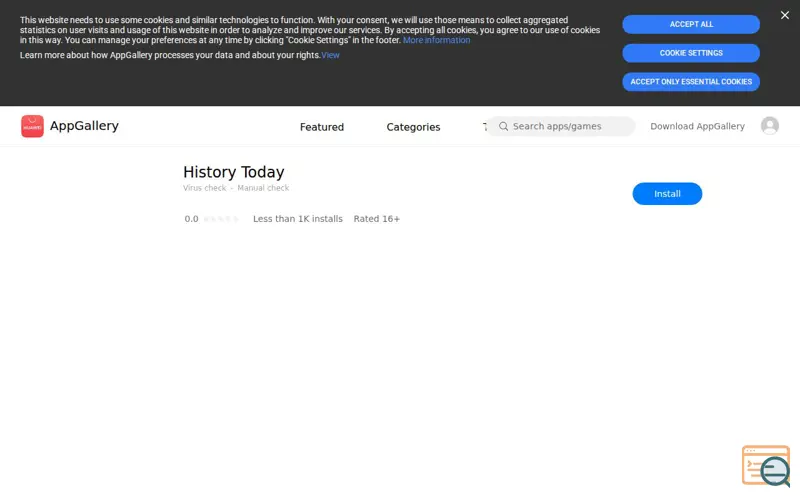Screenshot of History Today app, a launch using Huawei AppGallery