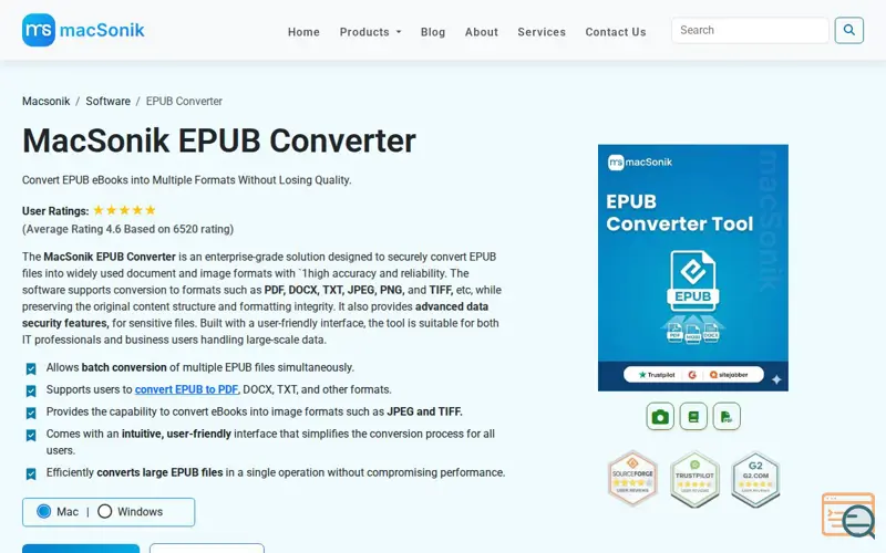 Screenshot of MacSonik EPUB Converter, a launch using Provide Support