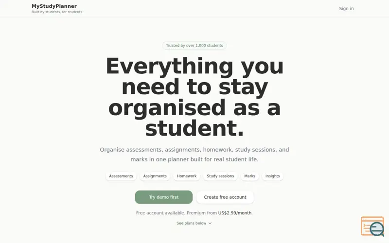 Screenshot of MyStudyPlanner