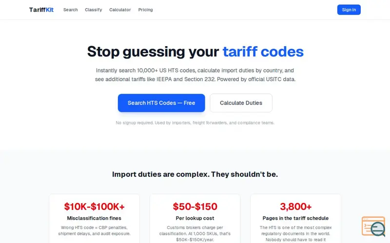 Screenshot of TariffKit