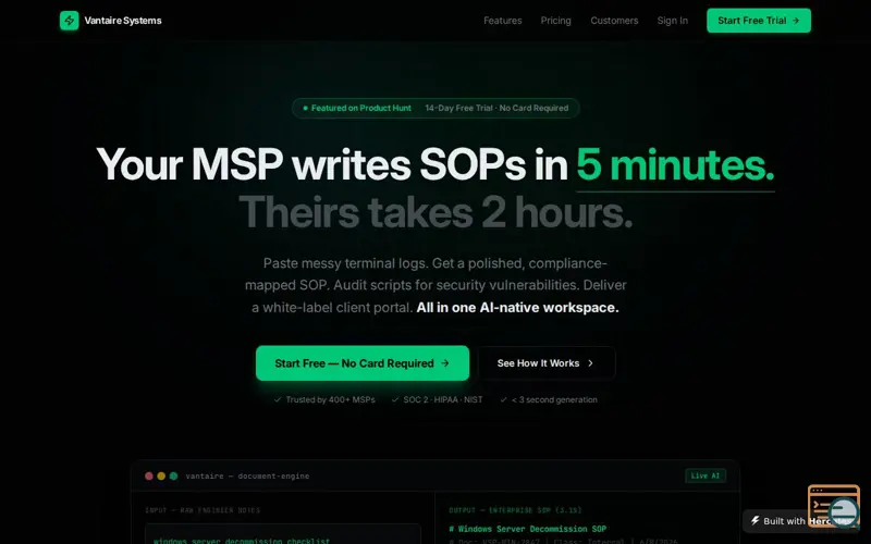 Screenshot of Vantaire Systems