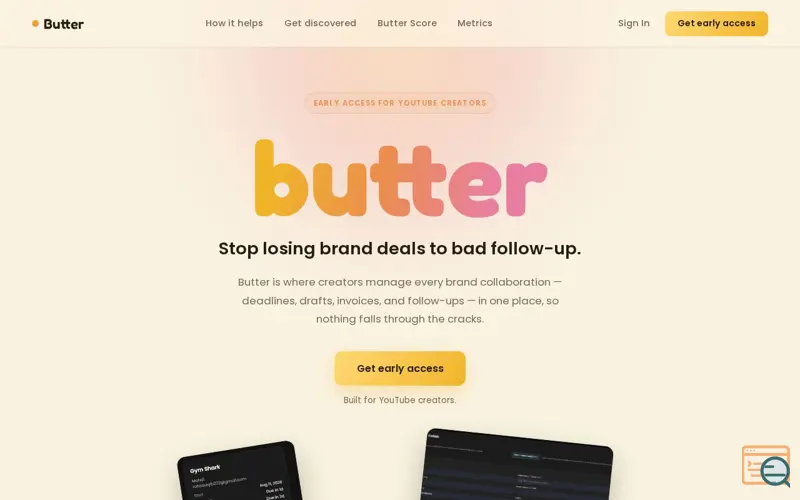 Screenshot of Butter — The Collaboration Platform for YouTube Creators and Brands