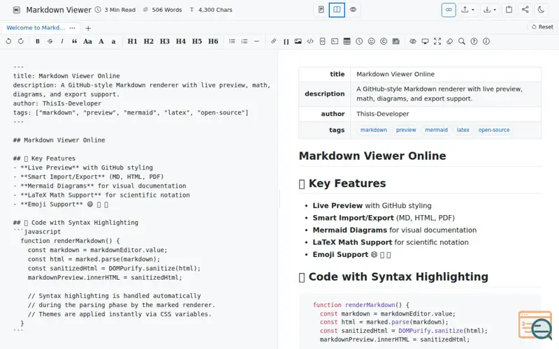 Screenshot of Markdown Viewer