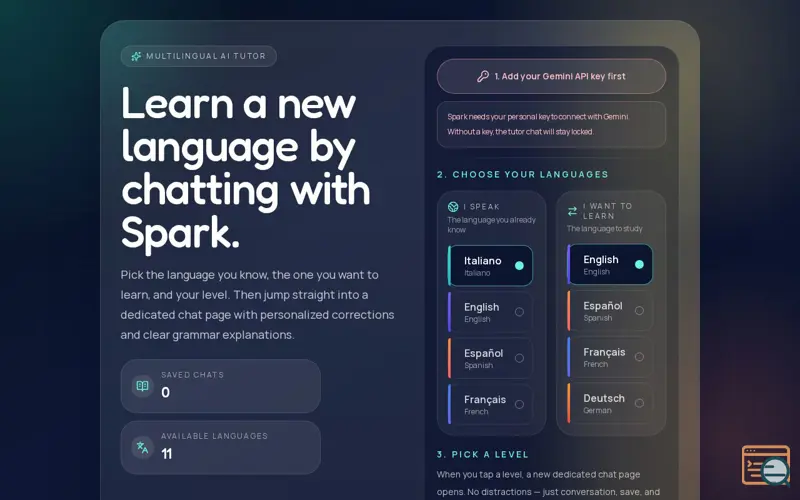 Screenshot of SparkTrain – AI Language Chat Partner