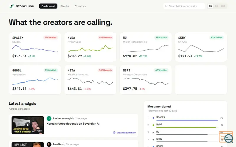 Screenshot of StonkTube