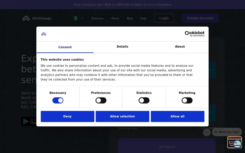 Screenshot of Africhange, a launch using Accessibly