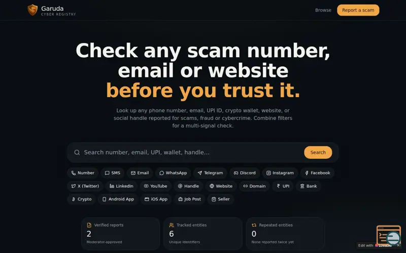 Screenshot of Garuda - Cyber Registry