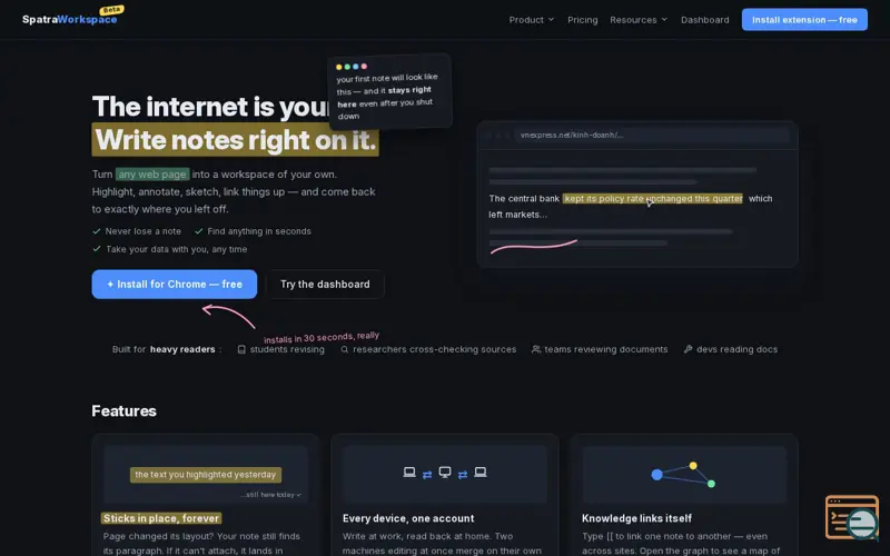 Screenshot of Spatra — Your personal knowledge layer on the web, a launch using SePay