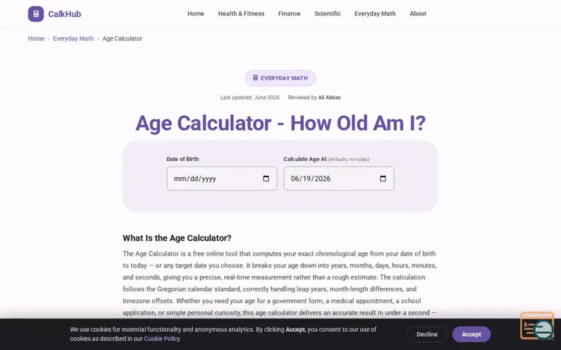 Screenshot of  CalkHub Age Calculator