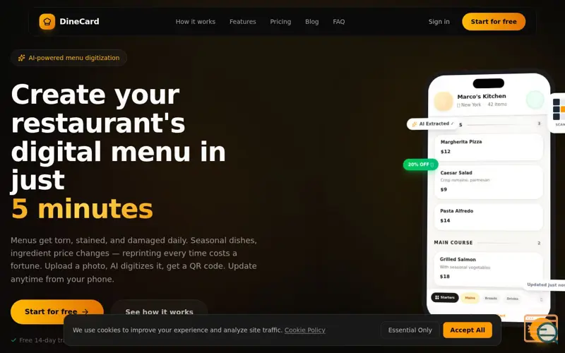 Screenshot of DineCard