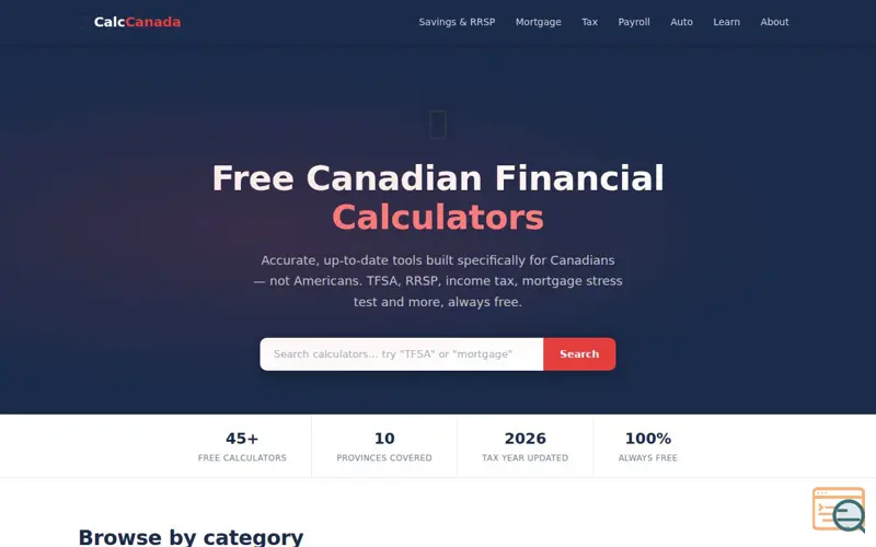 Screenshot of CalcCanada