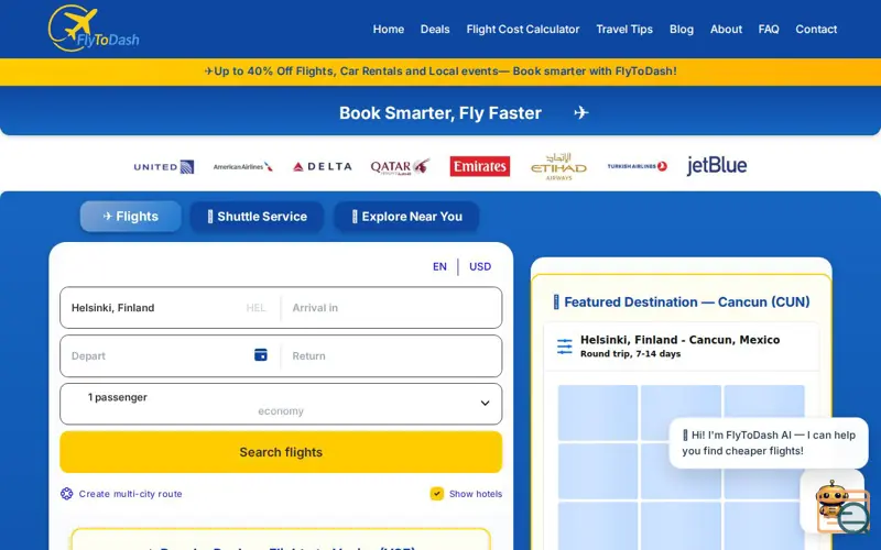 Screenshot of FlyToDash AI Flight Chatbot