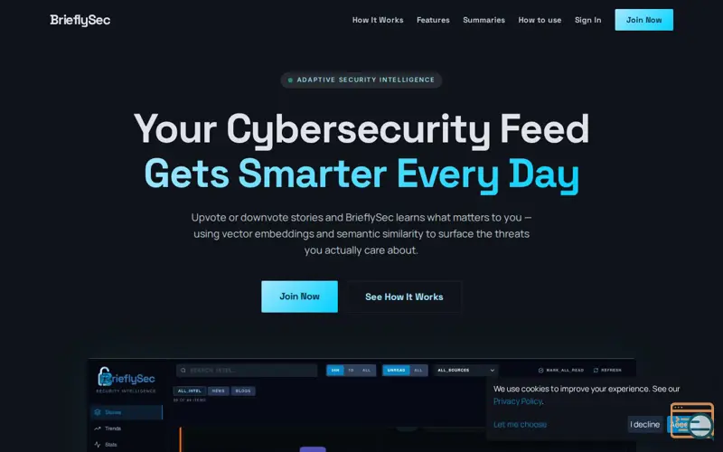 Screenshot of BrieflySec, a launch using Klaro