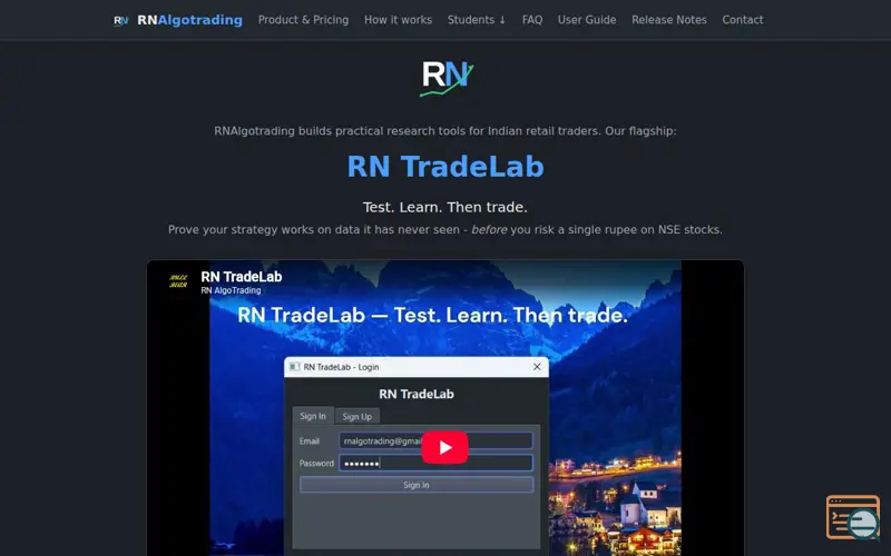 Screenshot of RN TradeLab