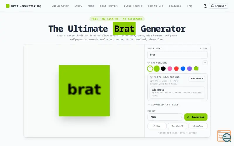 Screenshot of Brat Generator HQ