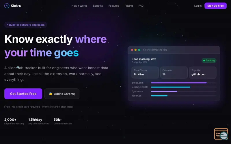 Screenshot of Klokrs — Tab Time Tracker for Engineers