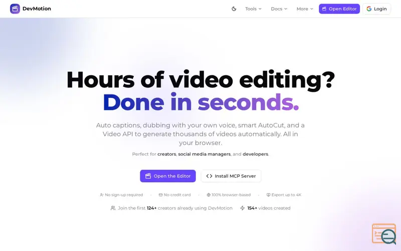 Screenshot of DevMotion — AI Video Editor