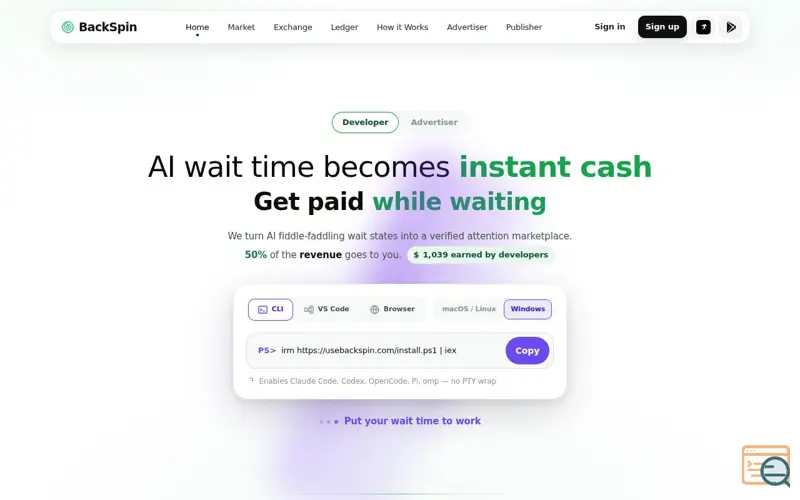 Screenshot of BackSpin - Open AI Attention Exchanges