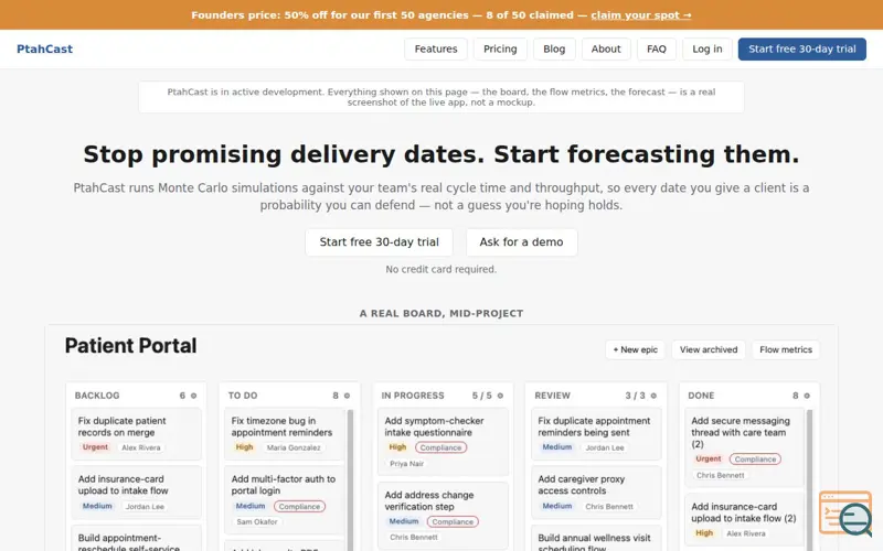 Screenshot of PtahCast — Forecast from what your team delivers