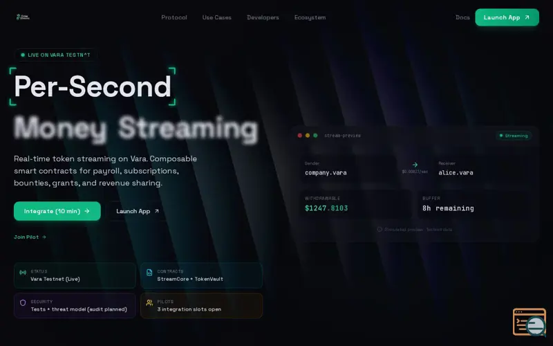 Screenshot of GrowStreams, a launch using ethers.js