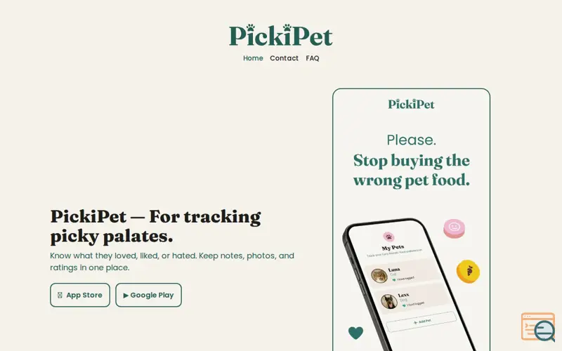 Screenshot of PickiPet — For tracking picky palates.