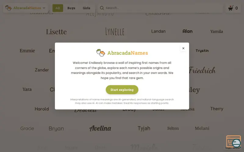 Screenshot of AbracadaNames