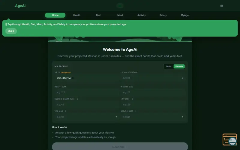 Screenshot of AgeAi