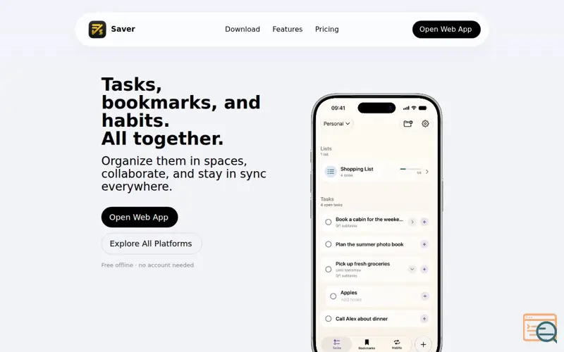 Screenshot of Saver App