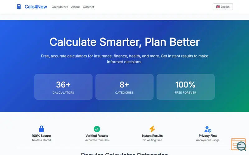 Screenshot of CALC4NOW
