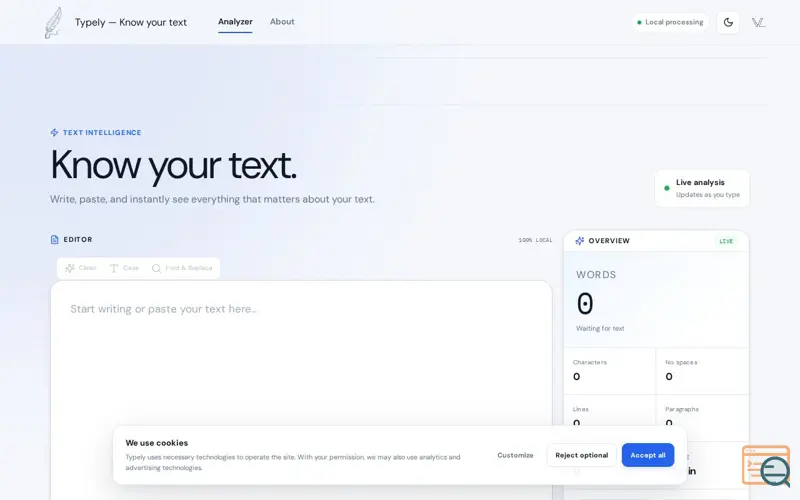 Screenshot of Typely — Free Text Analyzer