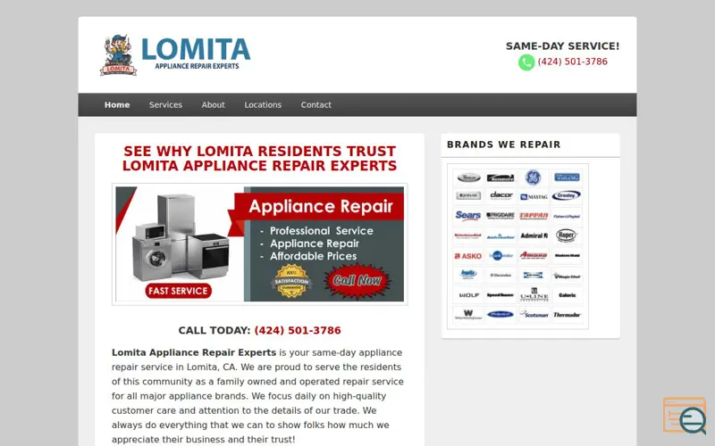 Screenshot of Lomita Appliance Repair Experts