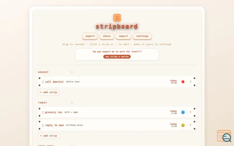 Screenshot of StripBoard — ATC-Style Task Organizer