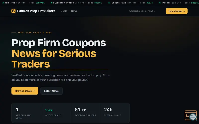 Screenshot of Futures Prop Firm Offers