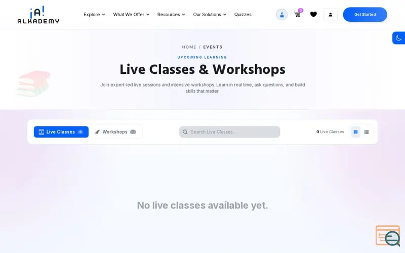 Screenshot of Live Classes on Alkademy