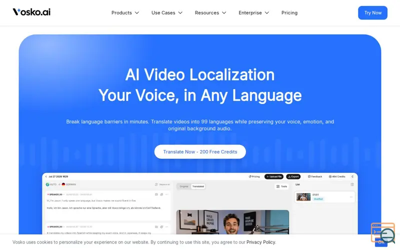 Screenshot of Vosko AI, a launch using SubmitMySaaS