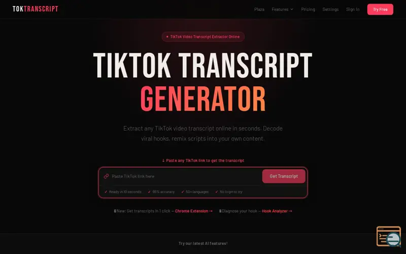 Screenshot of TokTranscript