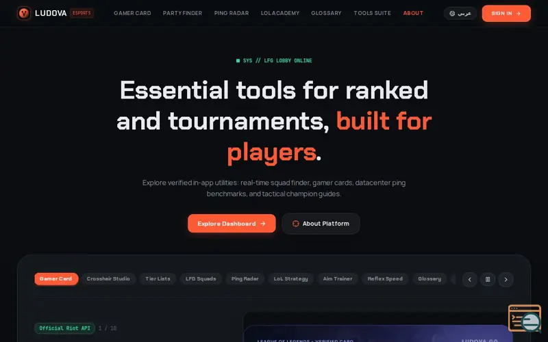 Screenshot of Ludova Esports Platform, a launch using Microsoft IIS