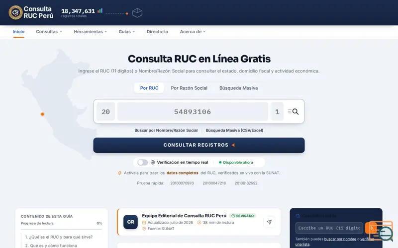 Screenshot of Consulta RUC Gratis - SUNAT Perú | Nombre, Estado y Ficha