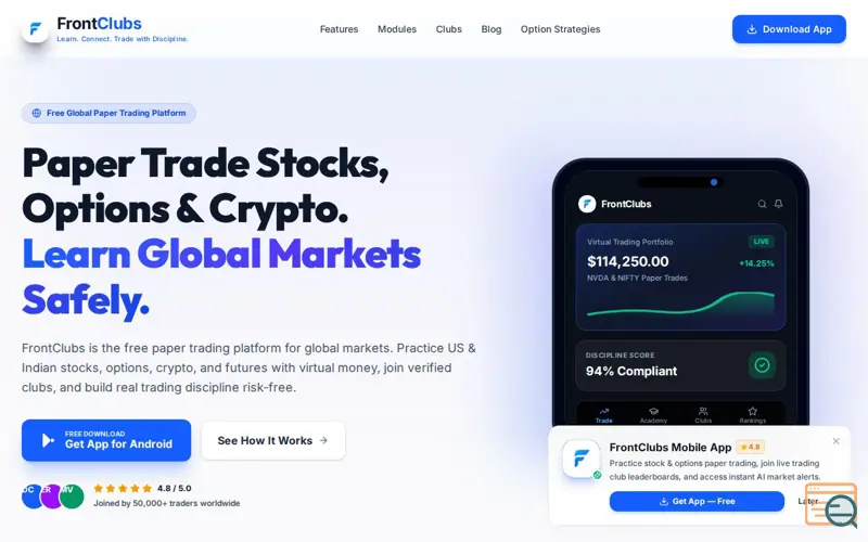 Screenshot of FrontClubs: Global Social Paper Trading