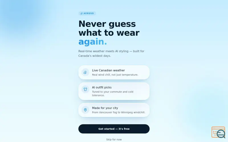 Screenshot of Aeruvo — What to wear today