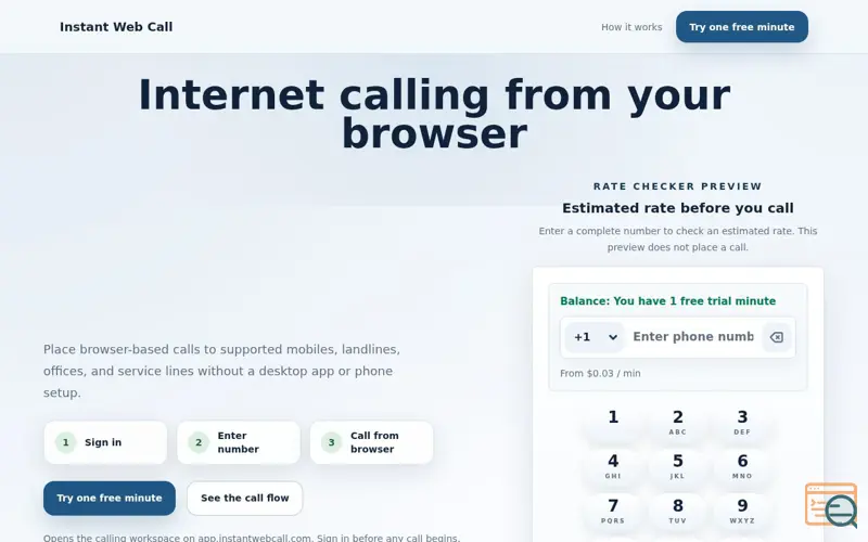 Screenshot of Instant Web Call