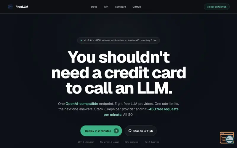 Screenshot of FreeLLM · free LLM tiers into 1 endpoint