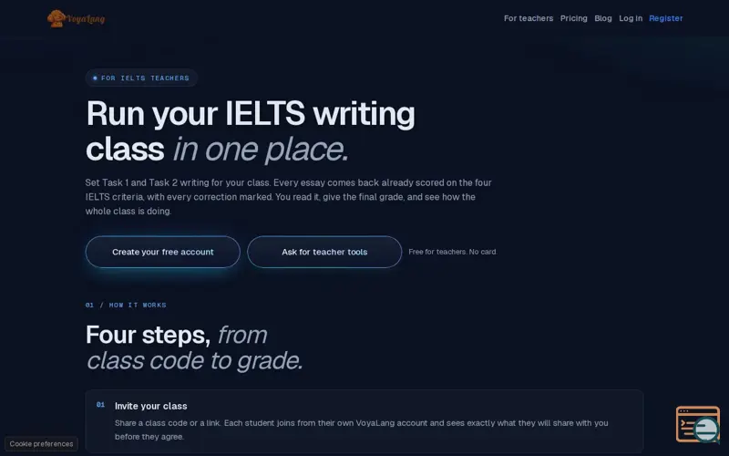 Screenshot of VoyaLang for Teachers, a launch using Joker.com