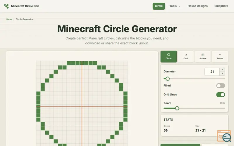 Screenshot of Minecraft Circle Generator – Build Perfect Block Circles